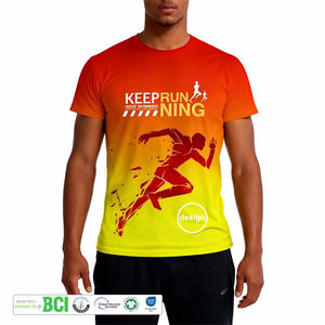 เสื้อยืดวิ่งผู้ชาย OEM แบบสั่งทำพิเศษ พิมพ์ลายแบบ Sublimation ทั้งตัว พร้อมออกแบบโลโก้ เสื้อยืดแห้งเร็วสำหรับผู้ชาย - Product Image 1