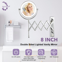 Professional Magnifying 2 Sides Bathroom Makeup Mirror Hotel Wall Mount Folding Adjustable Arm Bath Mirrors with Led Light
