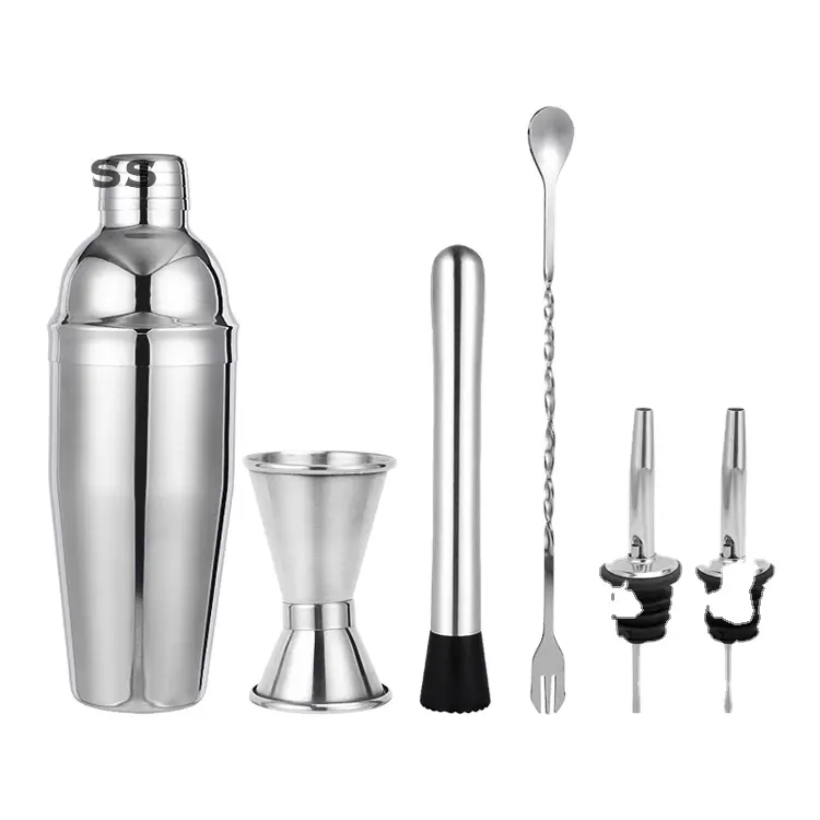 Kit d'outils de bar professionnel 750ml Shaker/Jigger/Muddler/Passoire Ensemble de shaker à cocktail en acier inoxydable avec support