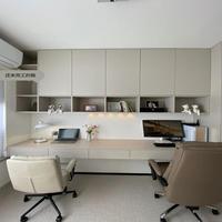 Custom Full Wall Computer Desk Bookcase System Multilayer Storage Rack for Villa Study & Long Time Home Working Interior Area