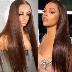 Peluca de cabello humano brasileño 100% sin pegamento <span class=keywords><strong>Bob</strong></span> de 30 pulgadas con Base de encaje Color HD hecho a máquina pelo liso Bang Fringe mujeres - Product Image 2