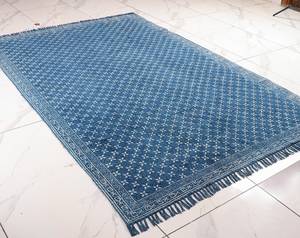 Tapis Kilim en coton bleu indigo tissé à la main, imprimé en bloc, tissage plat, style bohème, pour sol, 5x8 6x9 8x10 9x12 - Product Image 5