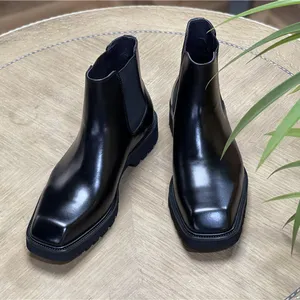 Пользовательские Роскошные Натуральная кожа с квадратным носком черные зимние повседневные туфли под платье ботильоны челси ботинки для мужчин