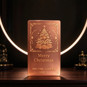 Barra de Cobre Puro .999 de 1000g, Placa Rectangular con Grabado Láser de Árbol de Navidad - Product Image 4