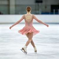 Robe de patinage rose pour enfants et adultes, en maille, à manches longues, avec strass, dos lacé, jupe superposée, pour compétition et spectacle de patinage sur glace