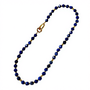 क्लासिक पीतल 14k गोल्ड प्लेटेड हैंड-मेड स्टार कट पैटर्न नीले बेडेड लैपिस लाजुली नेक्स के लिए - Product Image 5