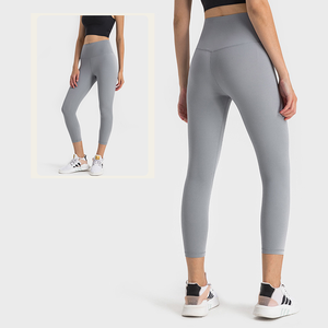 Venta al por mayor de pantalones acanalados desnudos melocotón cadera de las mujeres de cintura alta Anti engaste pantalones de Yoga costilla apretada mujeres pantalones de Yoga mallas de entrenamiento - Product Image 1