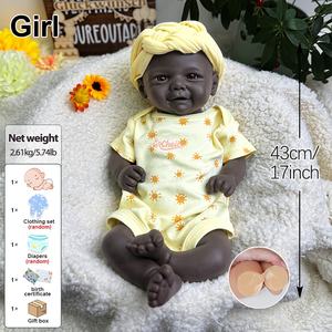 Authentische 17 Zoll Vivienne Afroamerikanische Reborn Neugeborene Anatomisch Korrekte Baby-Silikon-Modepuppe für Filmrequisiten - Product Image 4