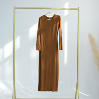 Date Musulman Longue Robe EiD Ramandan Coton Spandex Moulante Robe Intérieure Musulmane Abaya Col Rond Body-Hugging Bottoming Robe