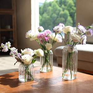 Juego de 3 Jarrones Pequeños de Vidrio para Flores, Jarrones Modernos con Diseño Acanalado para Centros de Mesa de Boda, Decoración del Hogar para Sala de Estar - Product Image 4