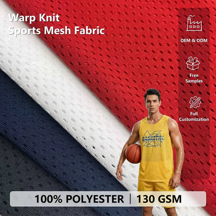 Sublimation 100% Polyester Warp Knit Sports Mesh Fabric 130GSM Big Eyelet Athletic Netting for Football Basketball Jersey