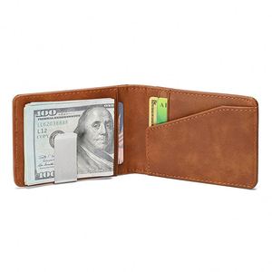 Men ID <b>Card</b> <b>Holder</b> Bifold Pocket <b>Wallet</b> with Metal Clip Short PU Leather Cash Money Clip <b>for</b> Daily Business Use - Product Image 2