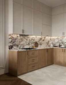 CBMmart CBM-KB268 Gabinetes de Cocina Modulares Personalizados de Lujo Modernos de Madera Sólida con Isla, Fregadero, Grifo de Acero Inoxidable, Mármol/Laminado, 5 Años de Garantía - Product Image 2