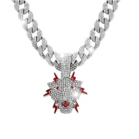 2024 nouveau Style 15mm glacé cubain lien chaîne alliage et strass Hip Hop rouge tête d'animal pendentif collier