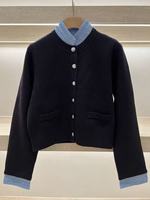 Damen Strickjacke Büro-Lady Stilvolle Elegante Farbblock-Imitation Zweiteiliger Knopf-Mantel Gesteppter Plissierter Kragen Vielseitig Schmal Geschnitten