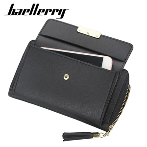 กระเป๋าสตางค์ใบยาวสำหรับผู้หญิงแบรนด์ Baellerry ทำจากหนัง PU พร้อมซิปและสายสะพาย สีชมพู - Product Image 4