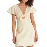 Logo personnalisé Nouveau design de haute qualité Robe à nouer devant Mini robe décontractée Printemps Été Robes en lin pour femmes