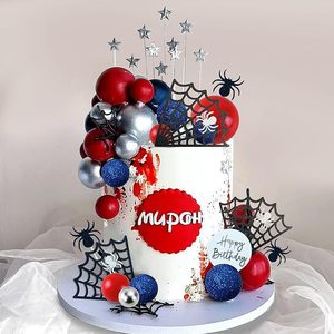 37 Piece <strong>Spider</strong>-Themed <strong>Cake</strong> &amp; Tennis Ball Decorations for Men's Birthday Decoration Accessories &amp; Baby Showers - Product Image 1