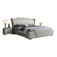 Lit double de luxe italien de 1.8m, design simple et moderne en cuir avec cadre en bois et lit rembourré pour lit king-queen size