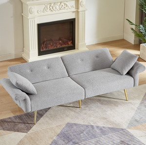 Modern Teddy Upholstered Accent Loveseat <b>Sofa</b> Set Side Pocket Folding Sleeper <b>Sofa</b> Bed Foldable Armrest Square Apartment Hotel - Product Image 6