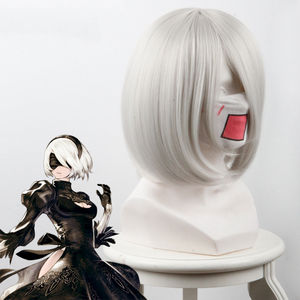 Perruque Ainizi 38 cm coupe courte bob avec frange gris argenté 2B pour <span class=keywords><strong>cosplay</strong></span> <span class=keywords><strong>NieR</strong></span> <span class=keywords><strong>Automata</strong></span> pour femmes - Product Image 2