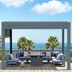 Pergola motorisée moderne 3x3m pour jardin, à lames orientables, avec structure en aluminium rétractable et revêtement pour tonnelles escamotables - Product Image 4