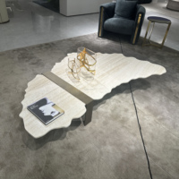 Meubles de conception d'art irrégulier grande table basse en marbre Table basse traditionnelle Table basse en pierre pieds en acier inoxydable