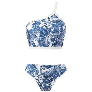 Conjunto de ropa de playa de 3 piezas para mujer, diseño personalizado, bikini de un hombro con cintura alta y falda de playa con flecos, traje de baño estampado - Product Image 2