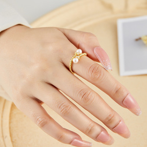 Retro Braided Pearl Open <b>Ring</b> <b>Adjustable</b> Design For Women Index Finger Jewelry Gift - Product Image 2