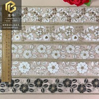LEIXUSI 5cm Dentelle florale en organza avec fil doré, soluble dans l'eau pour sacs, poignets, ourlets, artisanat DIY, vêtements ethniques