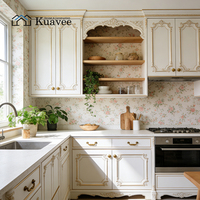 Meubles de cuisine modulaires en L, style rétro classique, en mélaminé, avec évier intégré, pour rénovation de maison KUAVEE