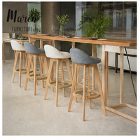 Chaise de bar pivotante en tissu lin pour cuisine, café, pub, restaurant, style nordique, avec dossier haut et base en bois