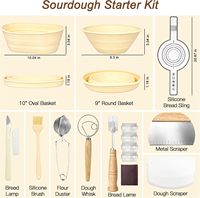 Kit de démarrage professionnel pour levain, panier de fermentation en silicone antiadhésif, fouet à pâte à manche en bois pour une levée uniforme