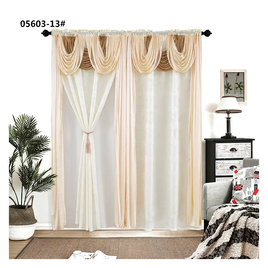 Cenefa decorativa de doble capa para el hogar, cortina de tela lisa de lujo europeo