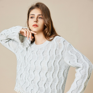 Maglione da Donna in Mohair a Collo Tondo con Motivo a Trecce, Orlo con <span class=keywords><strong>Frange</strong></span>, Pullover in Lana Lavorato a <span class=keywords><strong>Maglia</strong></span> - Product Image 4