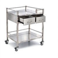 Chariot utilitaire en acier inoxydable, 2 tiroirs télescopiques, double étagère, roulettes pivotantes robustes, résistant à la corrosion, facile à nettoyer