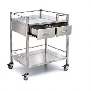 Carrito de Servicio de Acero Inoxidable con 2 Cajones Telescópicos, Doble Estante, Ruedas Giratorias Resistentes, Resistente a la Corrosión, para Laboratorio - Product Image 1
