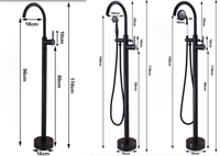 Robinet de douche pour baignoire sur pied noir avec mitigeur monocommande, cartouche céramique, finition bronze