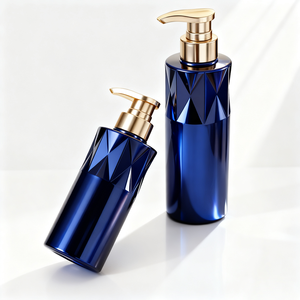 Botella de Plástico para Champú de 100 ml, 200 ml, 300 ml, 8 oz, Forma Irregular Azul, Envase para Champú y Loción para Mascotas con Tapa Dorada - Product Image 2