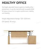 Bureau de direction modulaire réglable en hauteur avec système de levage LINAK, peinture DING sans formaldéhyde, placage MDF, gestion des câbles dissimulée