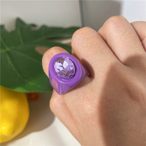 <span class=keywords><strong>2022</strong></span> nouvelles bagues en résine multicolores pour femmes, strass ovales géométriques, acrylique, grosse bague, bijoux mignons - Product Image 2