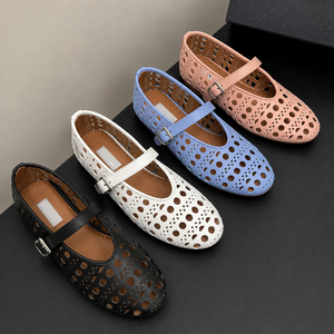 2026 Luxury Designer <b>shoe</b> for Women High Quality Leather Mary Jane Flats Hollow Out Breathable Summer Casual Court <b>Shoes</b> New - Product Image 1