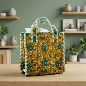 Sac fourre-tout en coton matelassé bohème avec poignées rayées et fermeture éclair, sac de plage pour femmes toutes saisons - Product Image 6