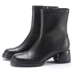 Bottines Chelsea pour femmes faites à la main avec talon épais de 5 cm Nouveau design Fermeture éclair latérale Tige en <span class=keywords><strong>cuir</strong></span> véritable Doublure en <span class=keywords><strong>cuir</strong></span> de veau - Product Image 3