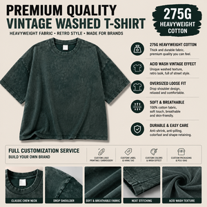 Vintage Washed Oversized <b>T</b>-Shirt Men 275G Heavyweight Cotton Blank Tee Acid Wash Streetwear Custom - Product Image 2