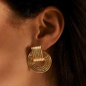 Boucles d'oreilles clous géométriques martelées en forme de compas, en acier inoxydable plaqué or 18 carats, pour femme, bijoux de mode pour soirée - Product Image 2