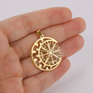 MyshapeバイキングコンパスVegvisirペンダント三日月のお守りサークルステンレス鋼ジュエリー用チャーム北欧ギフト - Product Image 2