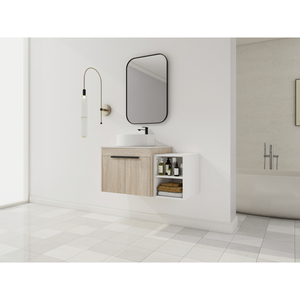 <b>Modern</b> Design Float Bathroom Vanity With Ceramic Sink White Stone Slab Small Storage <b>Shelves</b> Soft Close - Product Image 4