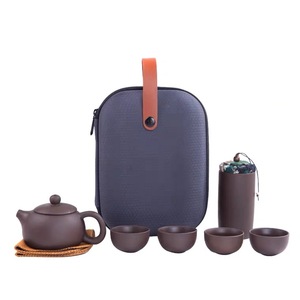 Juego de té de arena púrpura chino con logotipo individual personalizado, conjunto de té portátil de viaje con <span class=keywords><strong>tetera</strong></span> de arcilla púrpura y 4 tazas - Product Image 3