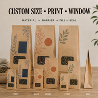 Sachet en papier kraft compostable personnalisé avec fenêtre et soufflet latéral en PLA pour épices sèches, emballage alimentaire de qualité, fabricant OEM